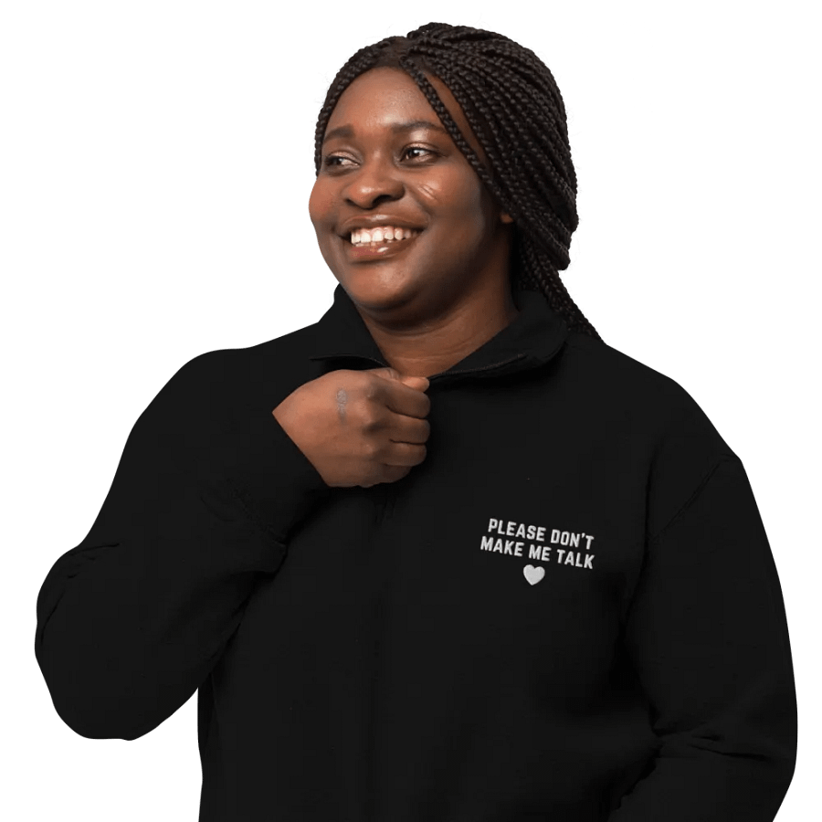 PLEASE DON'T MAKE ME TALK (white) embroidered quarter zip product image (3)
