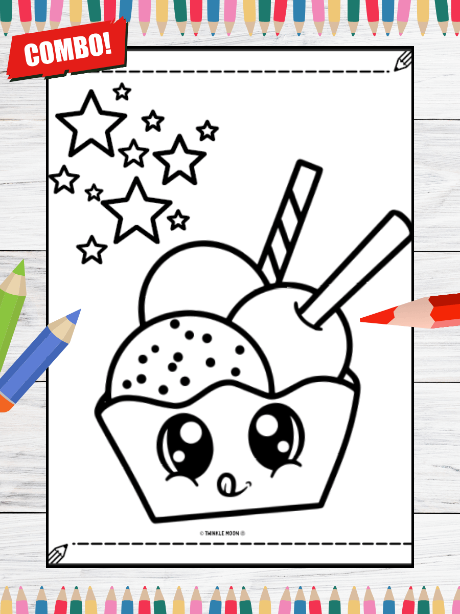 100 Cute Kawaii Food Coloring Pages#Combo (PDF Coloring Pages) product image (3)
