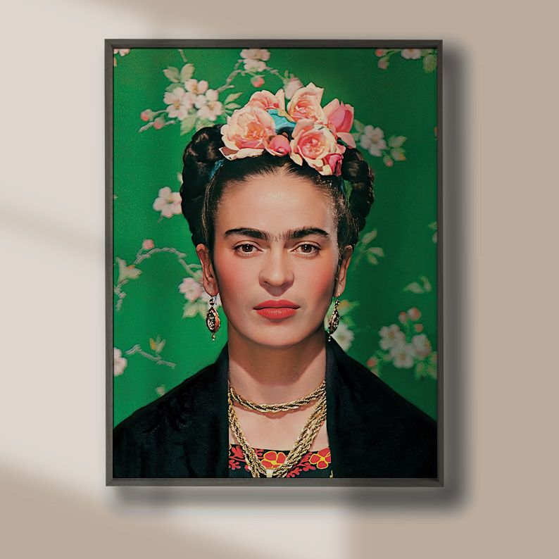 Frida Kahlo Portrait Photo in front of Green Floral Background product image (4)