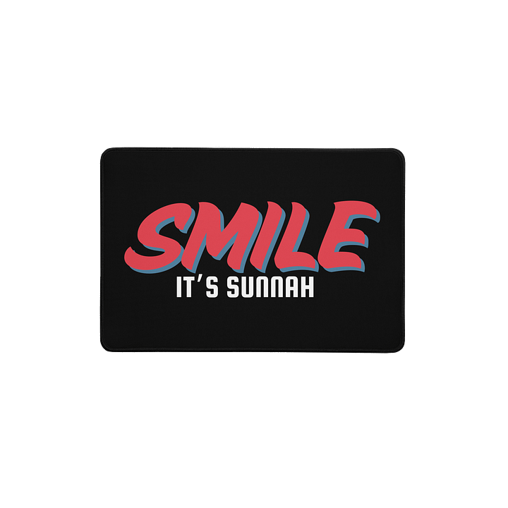 Black "Smile It's Sunnah" Desk Mat in Vivid Red product image (1)