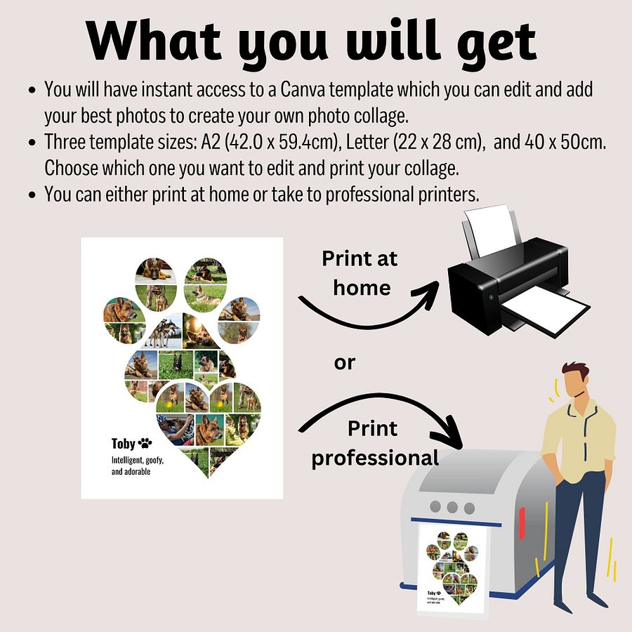 Pet Memorial Paw Heart Photo Collage Canva Template product image (2)