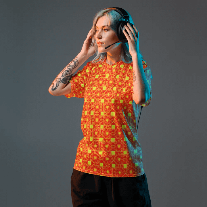 Abstract Orange Repeating Flower Unisex V Neck Sports Jersey product image (2)