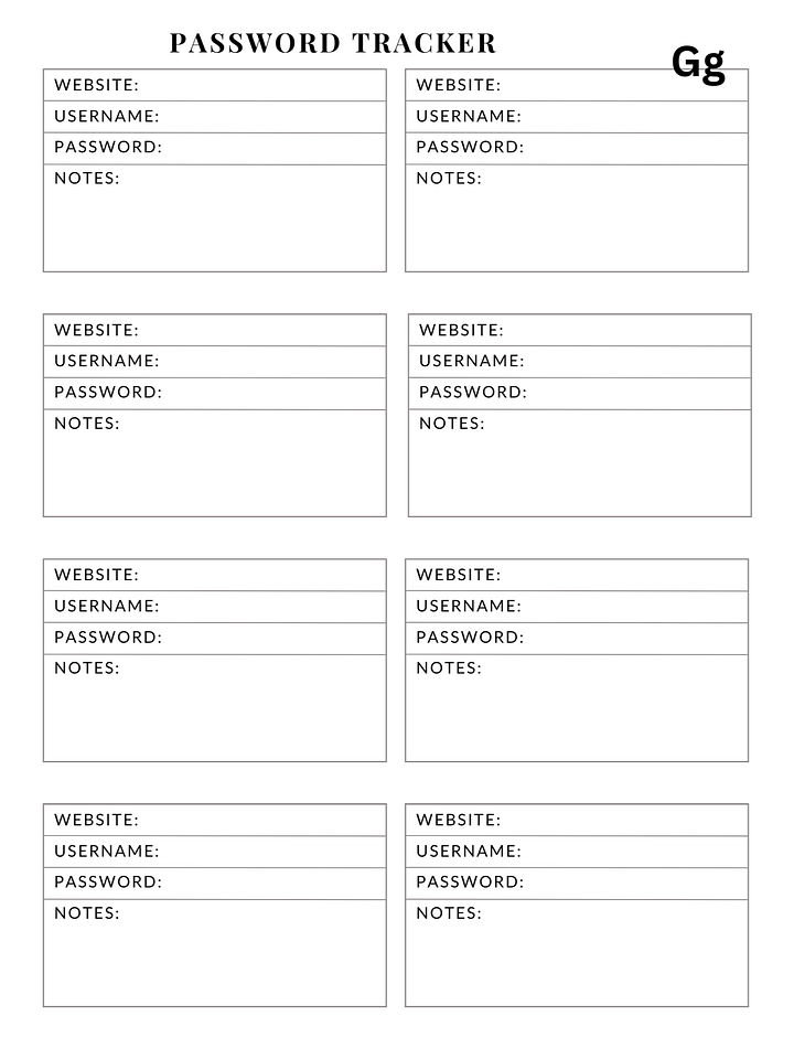 "Account Access Logbook" "Digital Password Tracker: Organized and Secure" "Personal Internet Password Keeper" product image (1)
