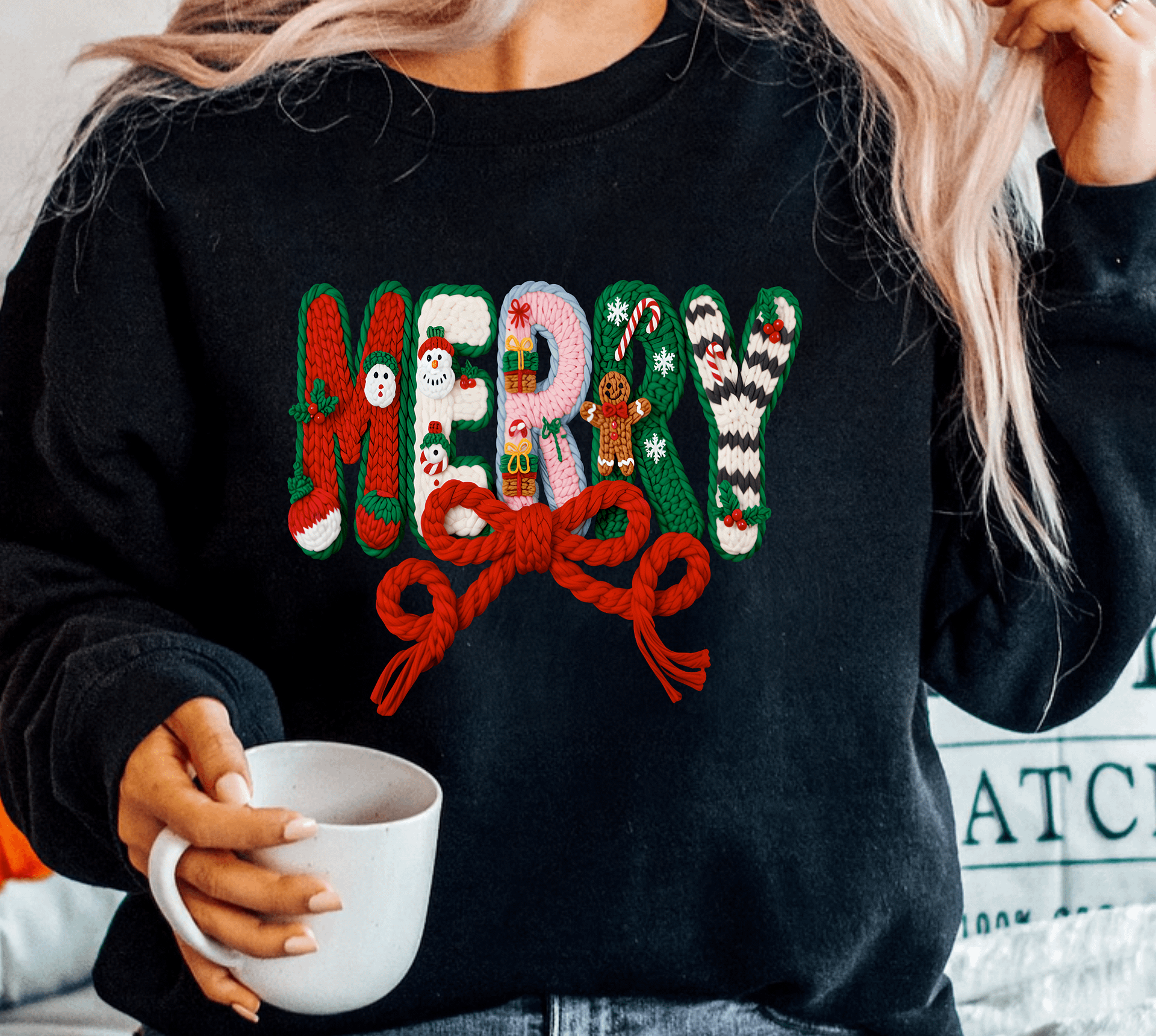 Faux Crochet Graphic Print | Merry Crewneck Sweatshirt product image (1)