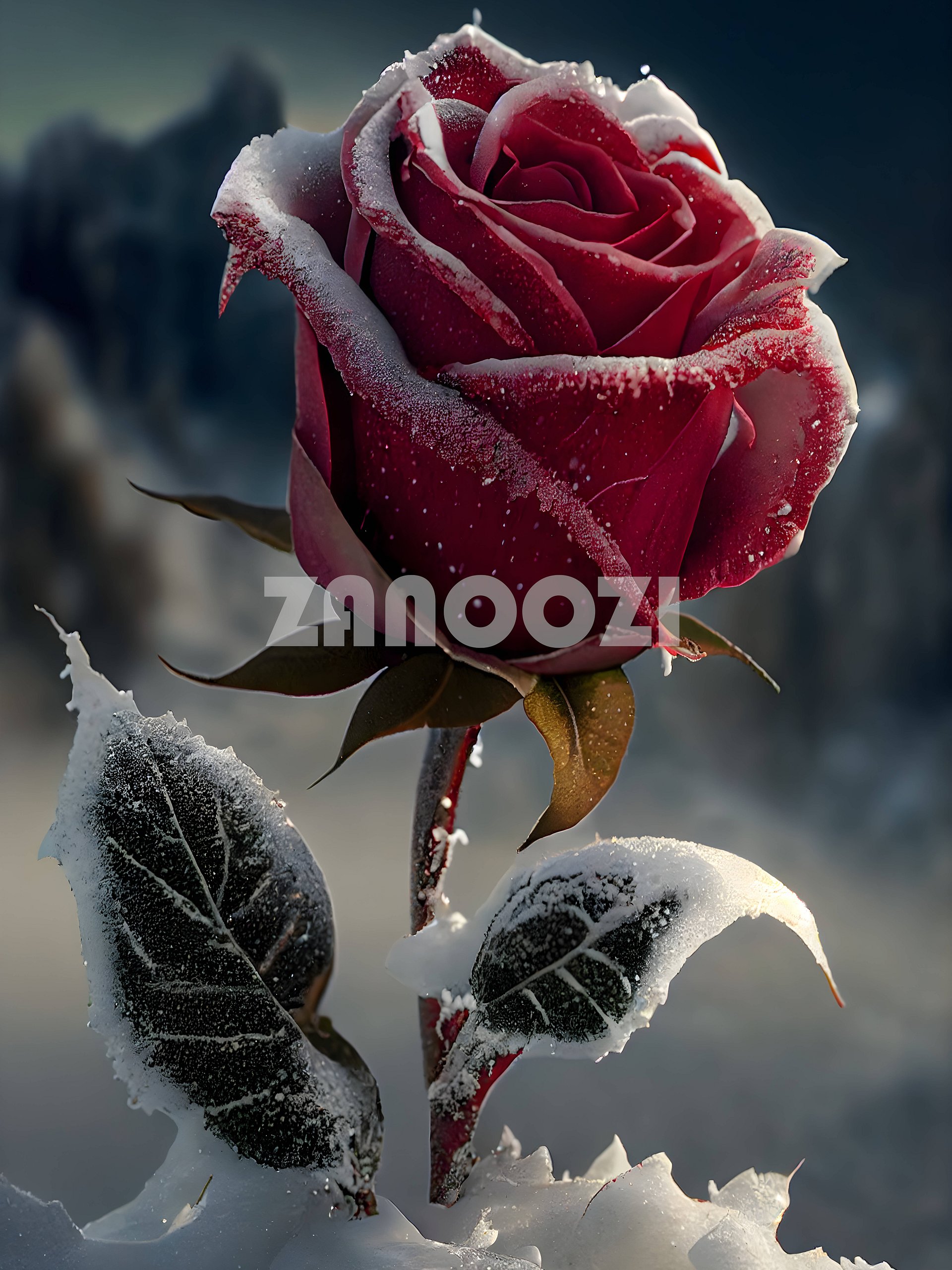 Frozen Rose in Snow – Winter Botanical Art product image (1)