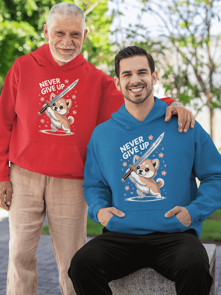 "Never Give Up" Shiba Inu Samurai Hoodie | Kawaii Japanese Anime Dog Sweatshirt product image (2)