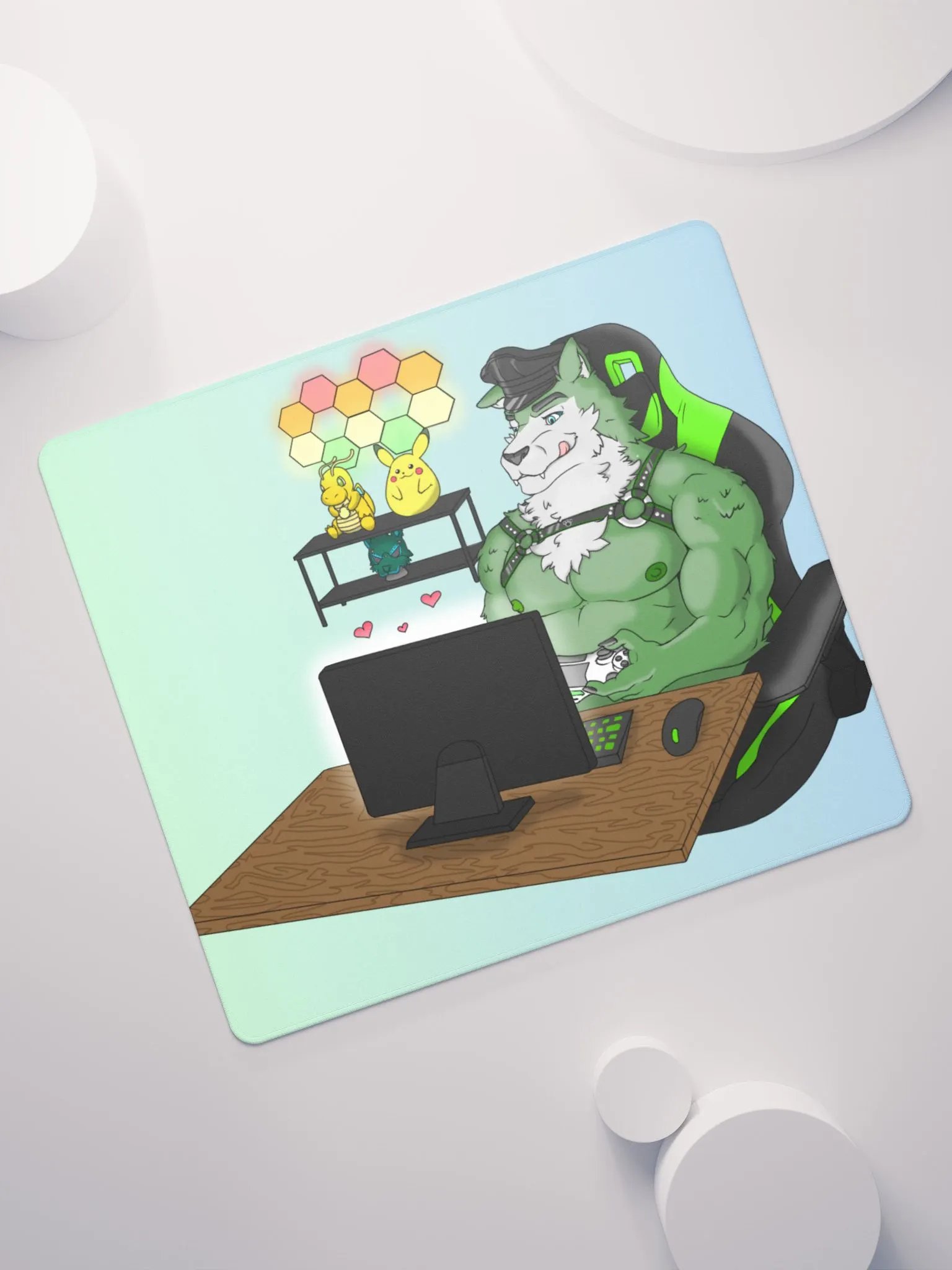 Cozy Wolf Dad Gaming Mouse Pad (Sky Blue / Left) product image (11)
