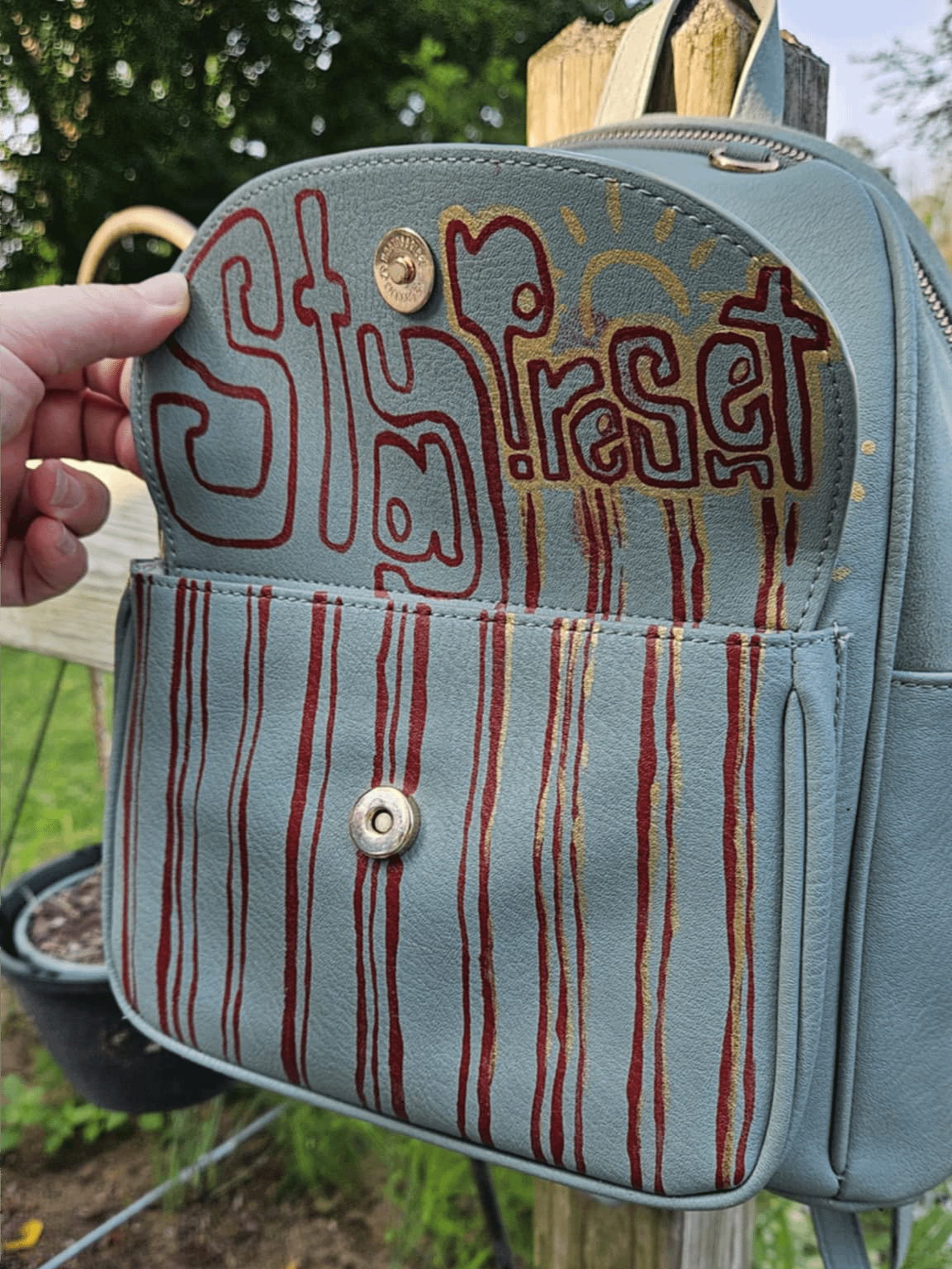 Custom Hand Painted Mini Backpack *Stay Present* Secret Reminder Bag product image (2)