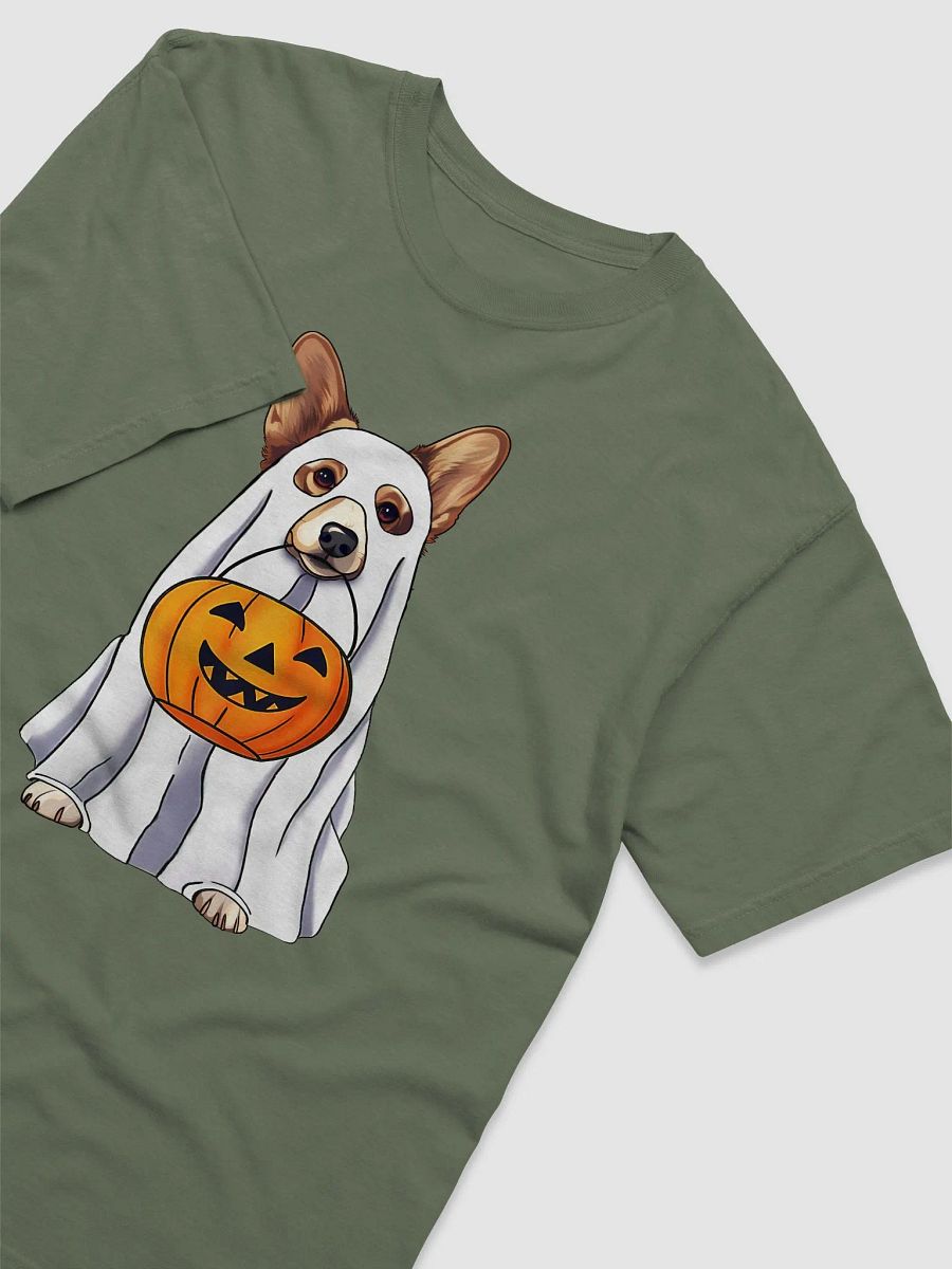 Welsh Corgi Halloween Tee | Funny Fall & Halloween Corgi Wearing a Ghost Costume with Pumpkin Basket product image (3)
