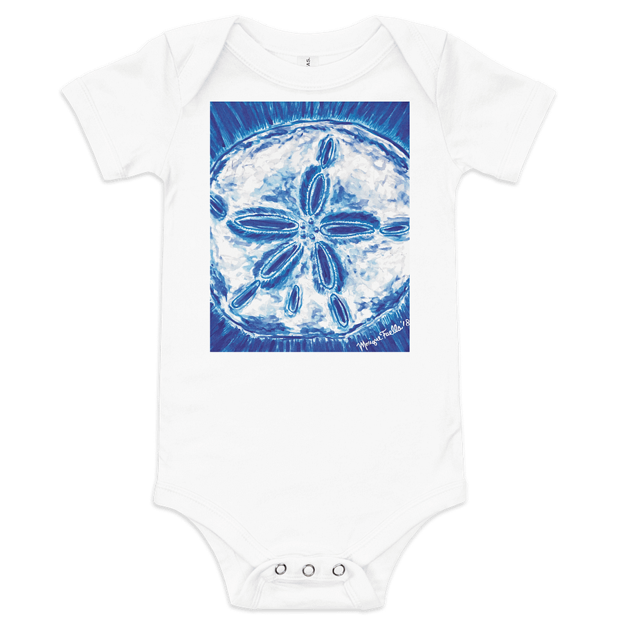 Baby One-Piece Bodysuit | Royal Blue & White Sand Dollar Design | Ultra-Soft Cotton | Coastal-Inspired for Littlest Beach Lovers | Monique Faella Designs™ product image (3)
