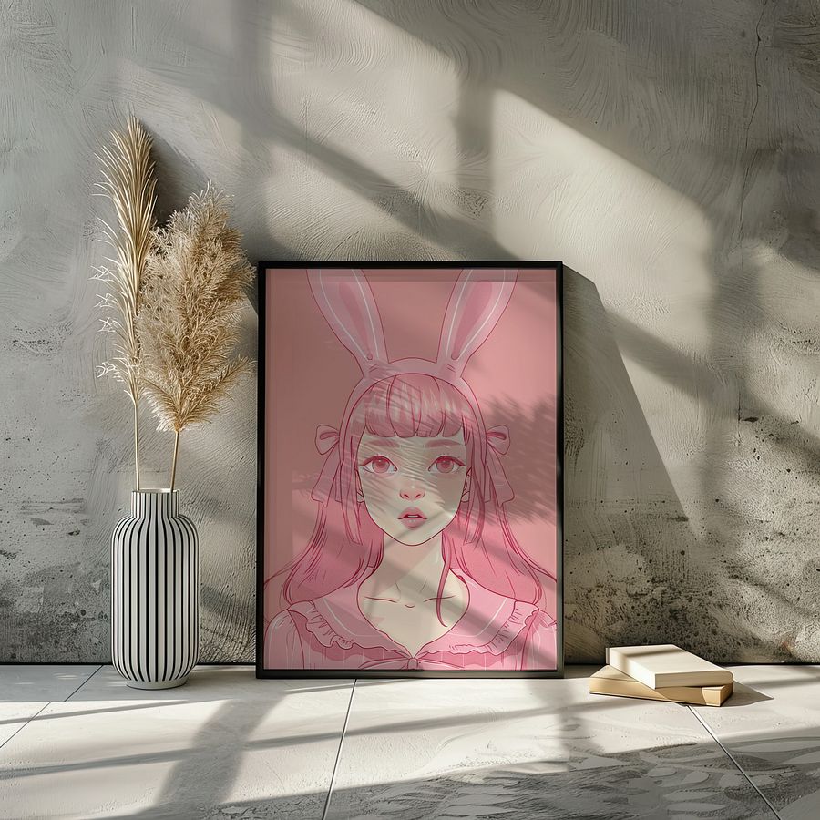 Pink Rabbit Girl Coquette Art Print product image (22)