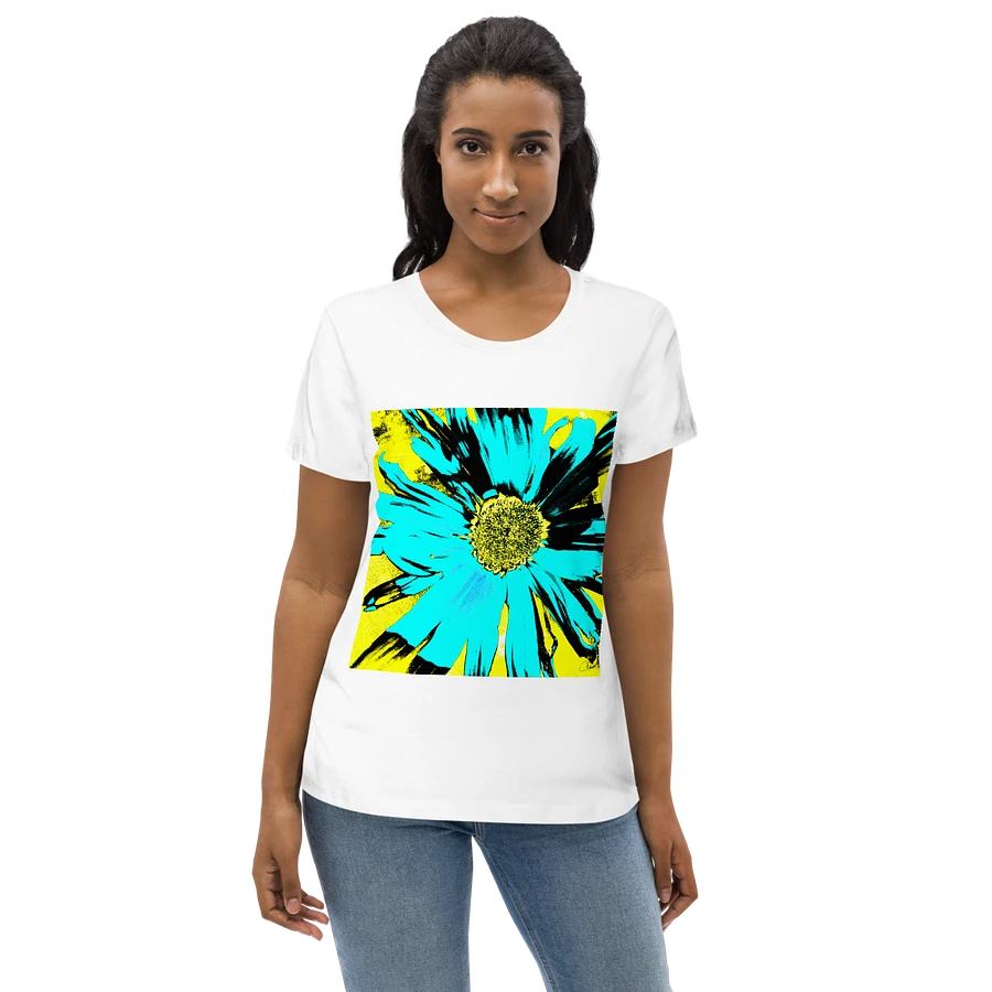 Abstract Yellow, Turquoise and Black Daisy Flower Ladies T Shirt product image (4)