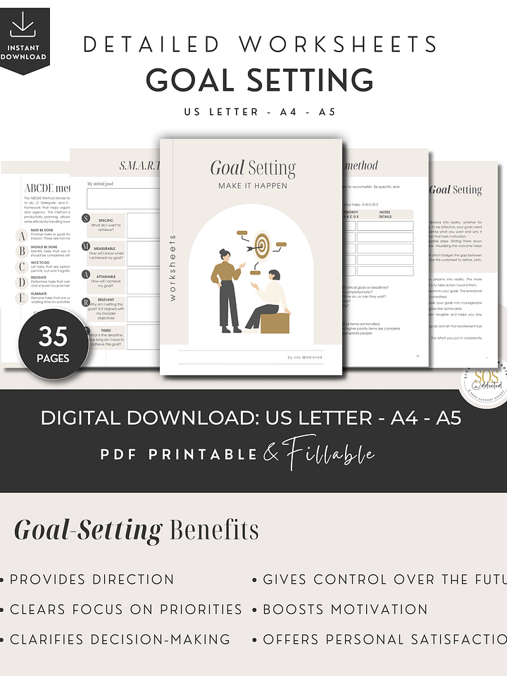 Goal-Setting Therapy Worksheets - Digital Download product image (1)