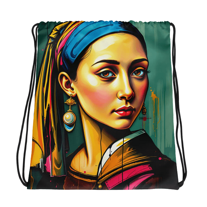 pop art, "Girl with a pearl earring," Drawstring Backpack product image (1)