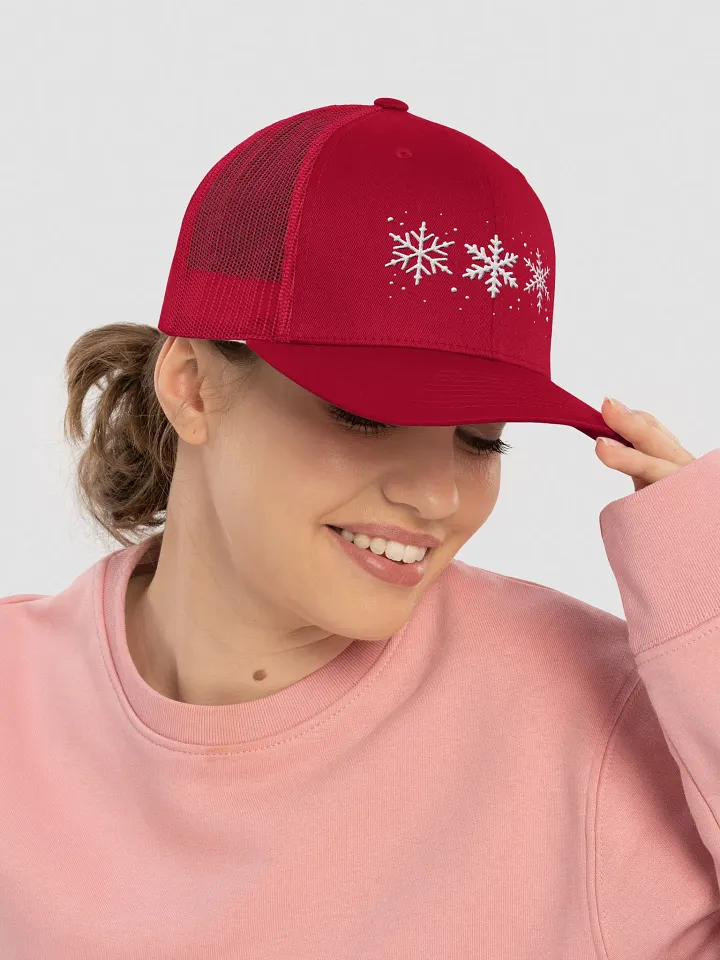 White Snowflakes Embroidered Retro Trucker Hat product image (2)