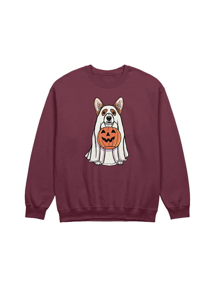 Funny Halloween Pembroke Welsh Corgi(Red) Sweatshirt | Funny Corgi Wearing a Ghost Costume and Holding a Pumpkin Basket product image (1)