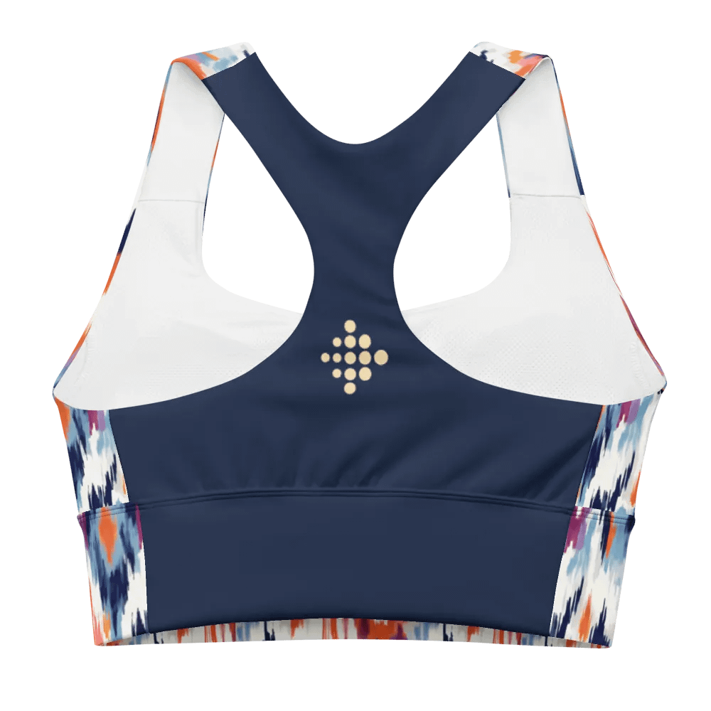 Abstract Ikat Blue Longline Sports Bra product image (3)