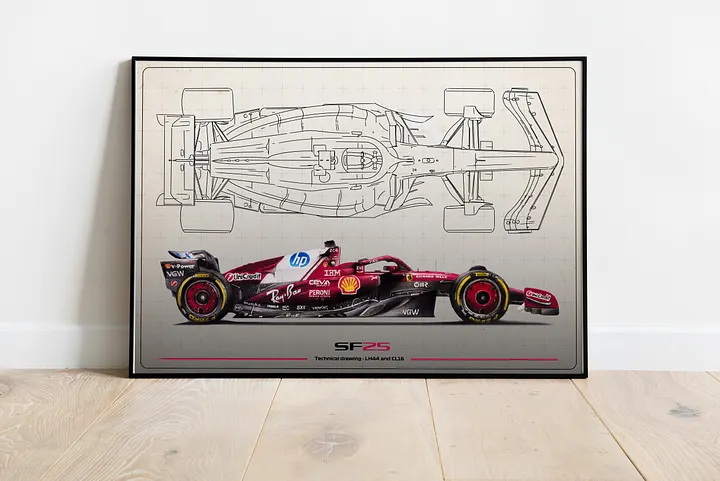 DIGITAL SF-25 technical drawing Scuderia Ferrari, Leclerc and Hamilton F1, Formula-1, F1 Posters, F1 Art, Formula 1 Wall Art, Gifts for Him, Motorsport product image (2)