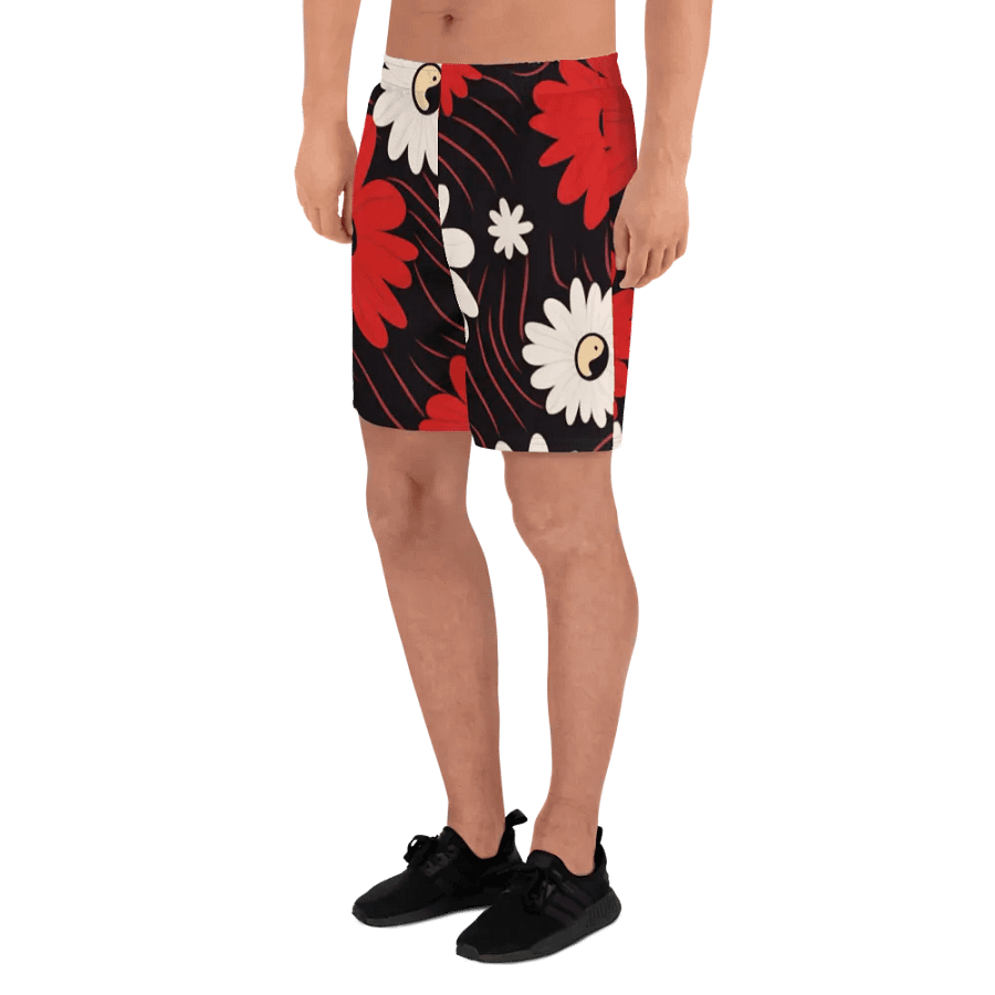 Athletic Shorts 🔴 Functional Fashion at Its Best ⚫️ Red and White Flowers ⚪️ Yin and Yang product image (7)
