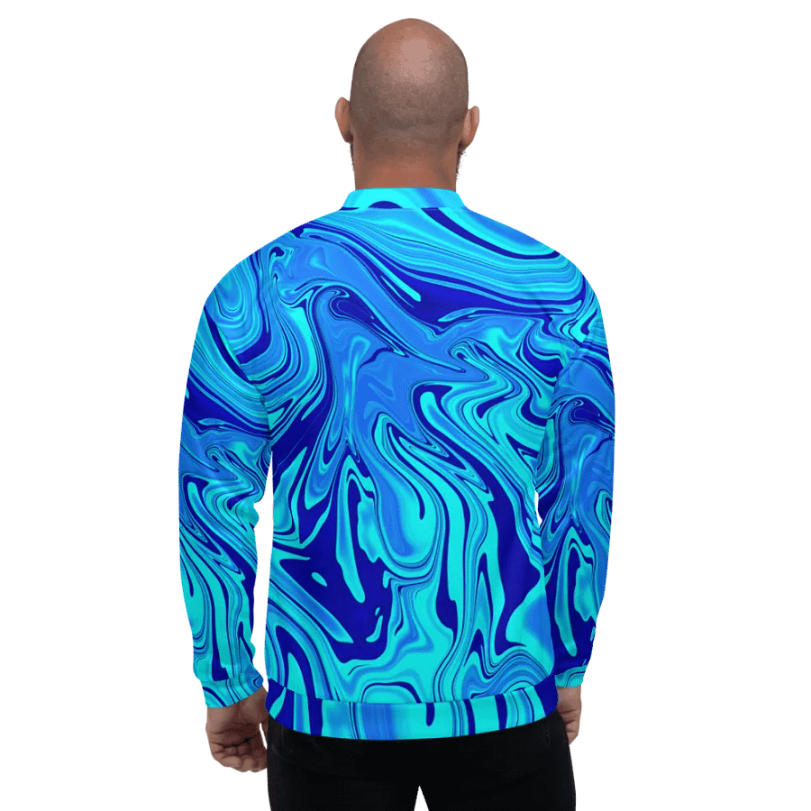 Unisex Bomber Jacket - Light and Dark Blue Digital Fluid Art product image (3)