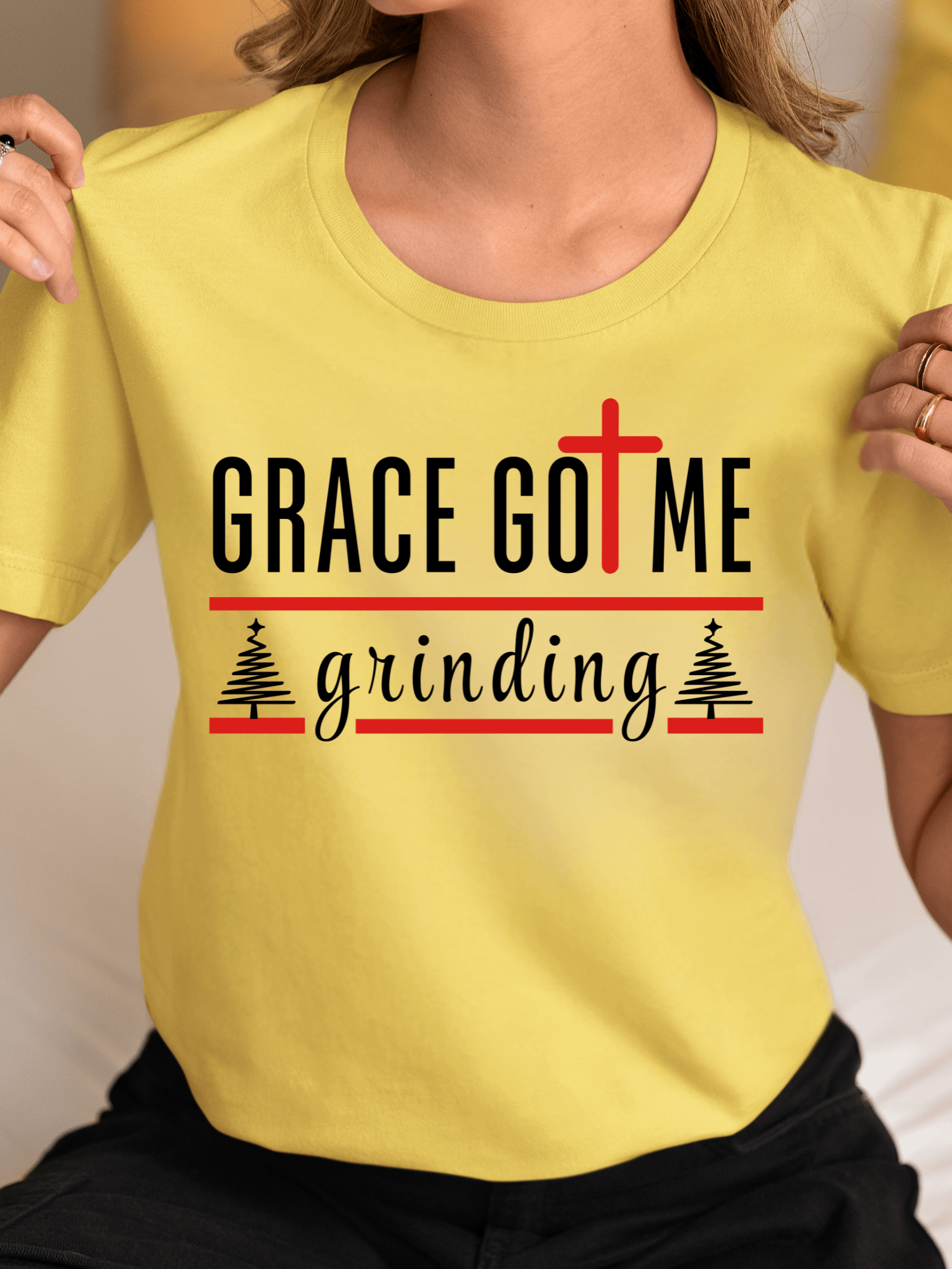 Grace Got Me Grinding Christian T-Shirt | Faith Hustle Tee for Women | Motivational Jesus Shirt product image (14)