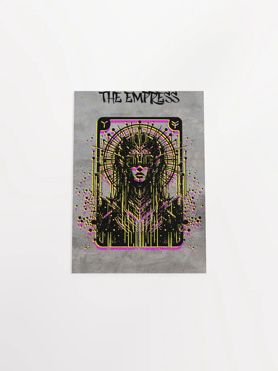 Cyberpunk Tarot Wall Art Poster – "The Empress" Card with Radial Headdress, Cyber Goggles & Ornate Cyber Armor – Futuristic Graffiti Stencil Artwork product image (4)