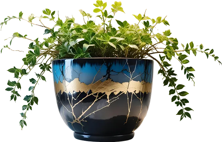 Kintsugi Harmony – Blue Ceramic Bowl PNG product image (1)