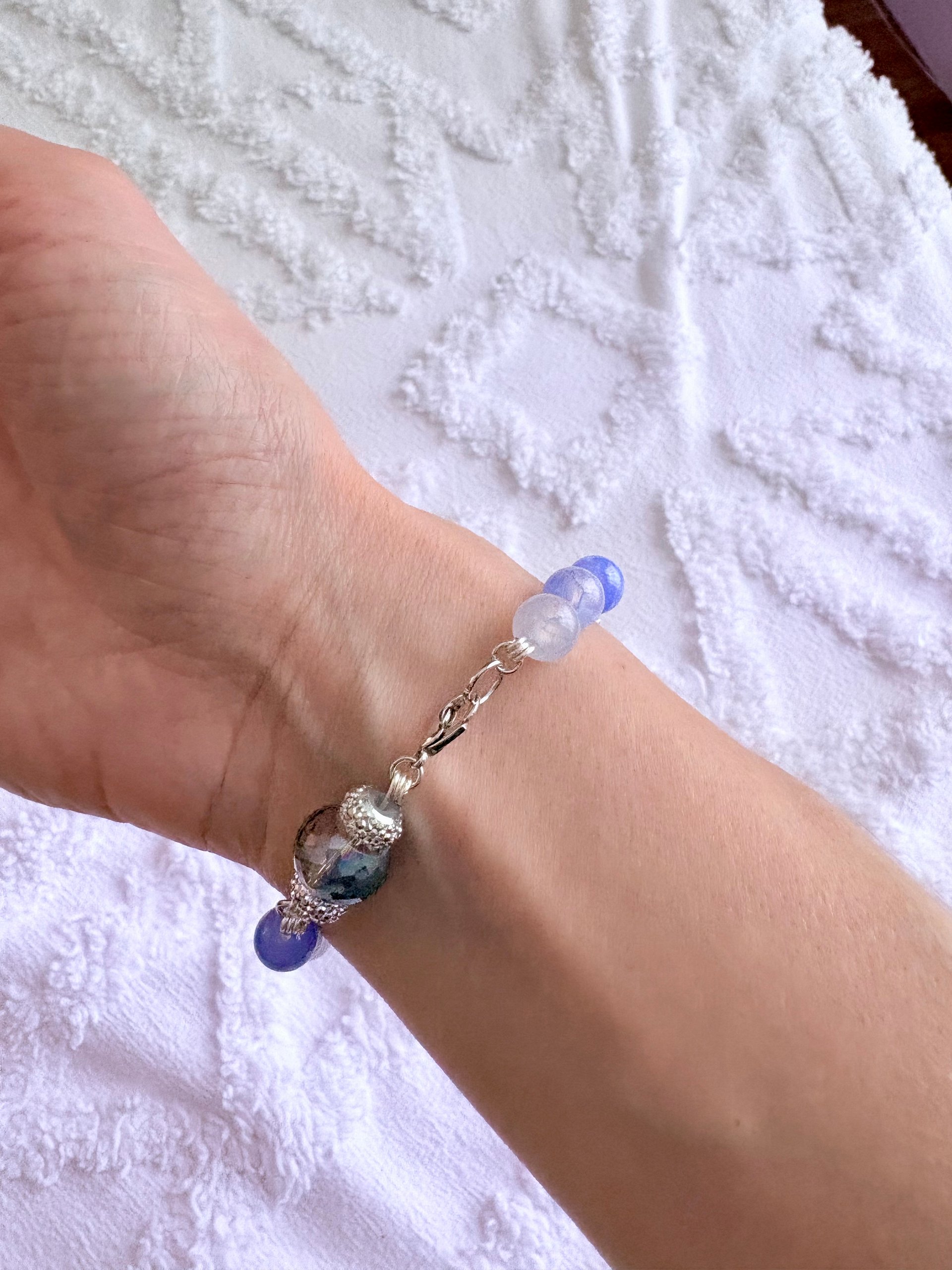 MFD-00289 | 7.5" Semi-Precious Tanzanite-Esque Beads Bracelet | Wire Wrapped Links | by Monique Faella Designs™ product image (3)