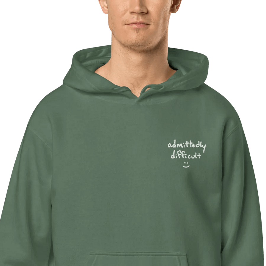 admittedly difficult (white thread) embroidered pigment hoodie product image (31)