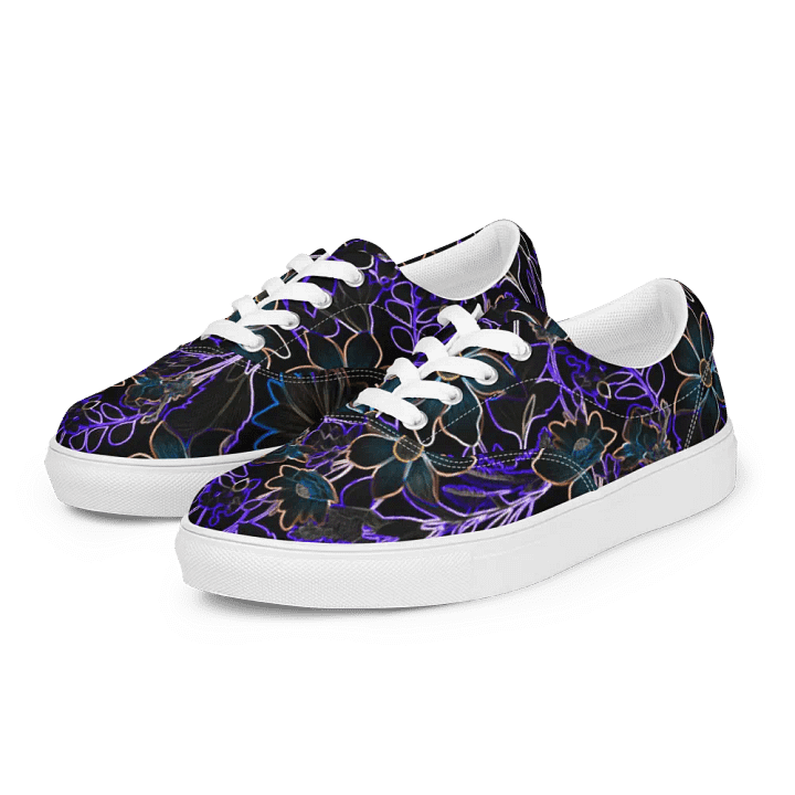 Trippy Floral Purple,Teal /Women's Lace-Up Canvas Shoes by Allcolor product image (2)