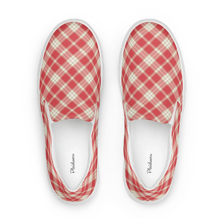 Coral Pink Plaid Women's Slip-On Shoes product image (1)