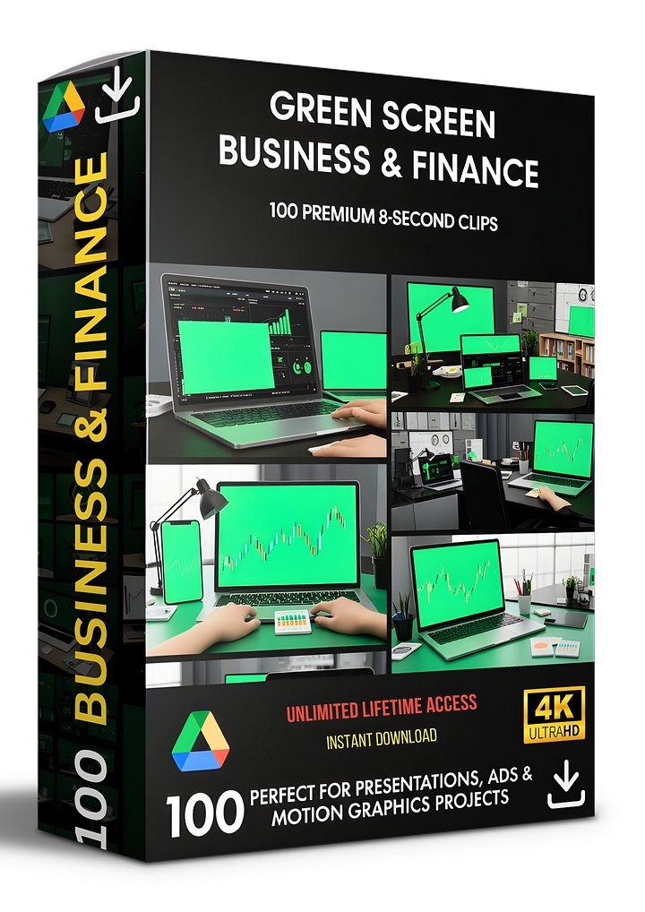 100 BUSINESS & FINANCE GREEN SCREEN CLIPS BUNDLE product image (1)