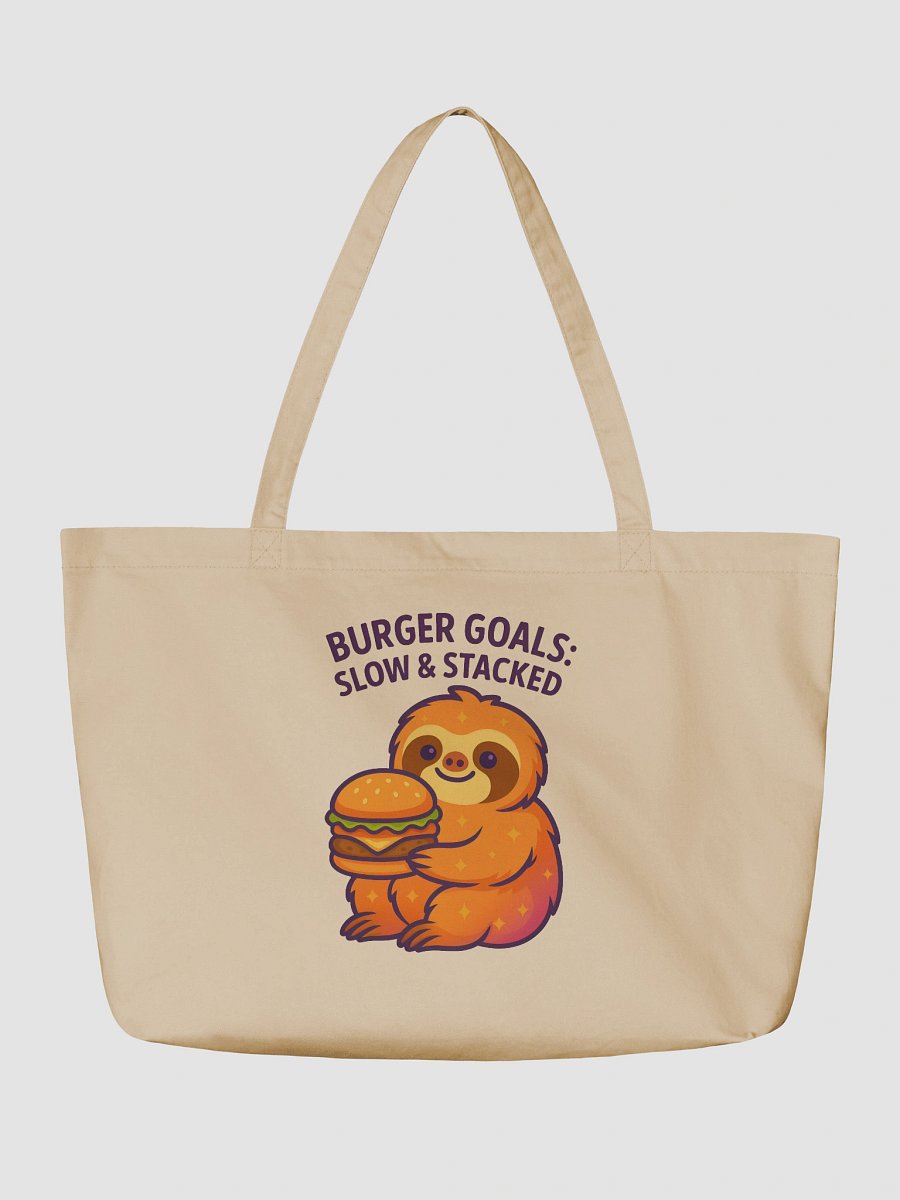Burger Goals – Funny Sloth Tote Bag (Double-Sided Print) | Organic Cotton Tote – Sloths Having Snacks Collection product image (2)