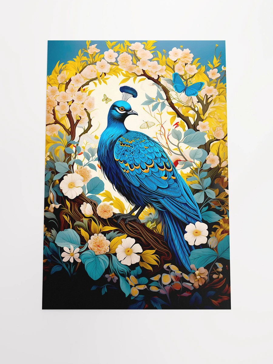 Peacock Amidst Spring Summer Florals and Blooms Matte Poster product image (3)