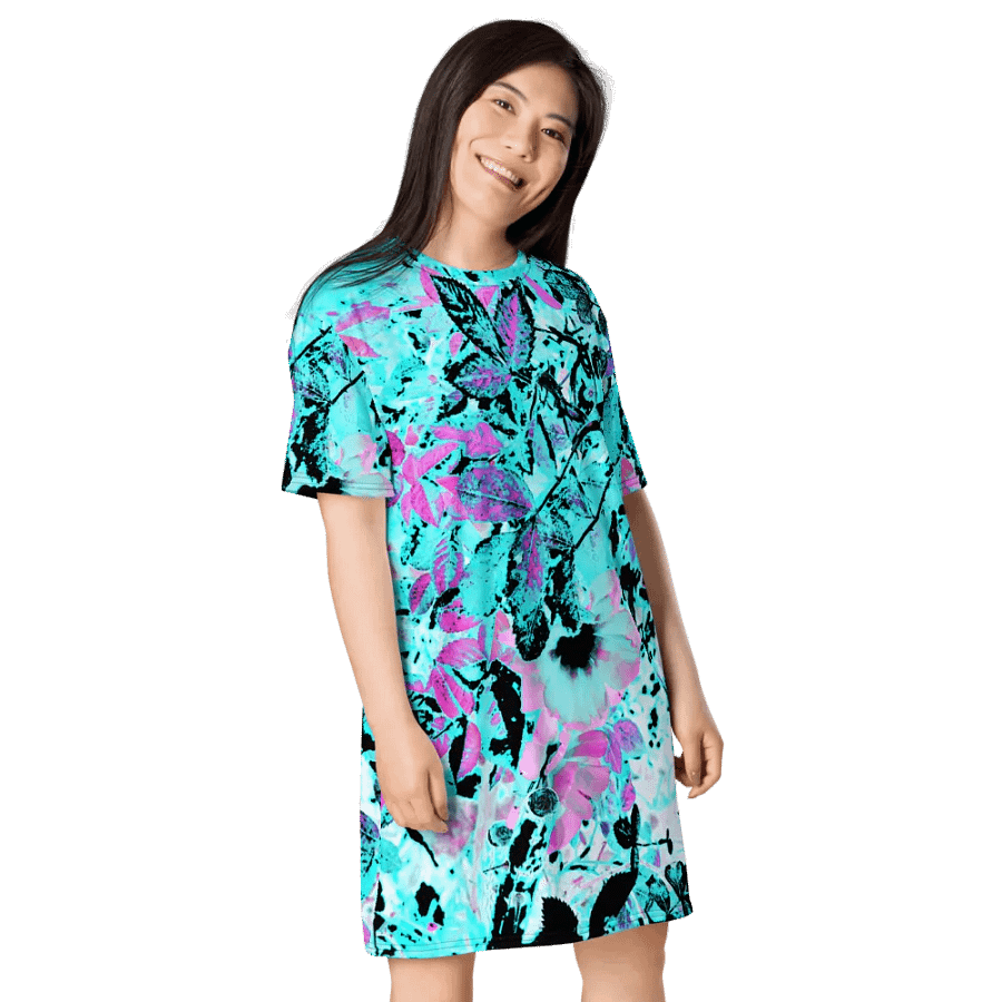 Cyan and Pink Scottish Highlands Garden Women's T Shirt Dress product image (5)