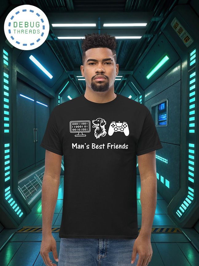 "Man's Best Friends" Funny T-Shirt for Coders, Gamers, and Dog Lovers product image (1)