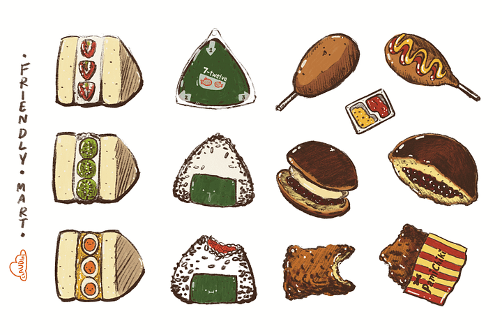 Konbini Friendly Mart Foods Vinyl Sticker Sheet product image (1)