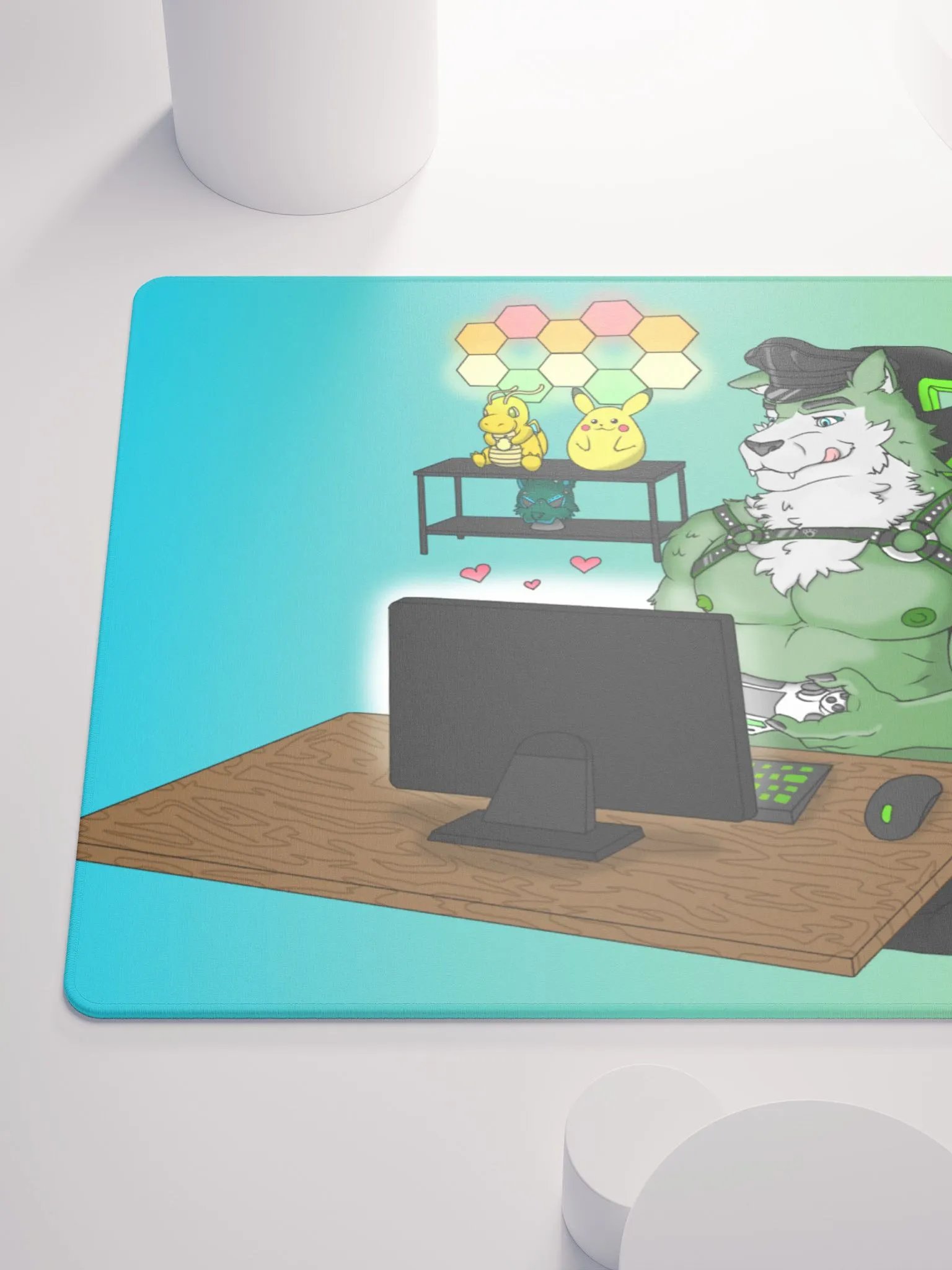 Cozy Wolf Dad Gaming Mouse Pad (Teal / Left) product image (10)