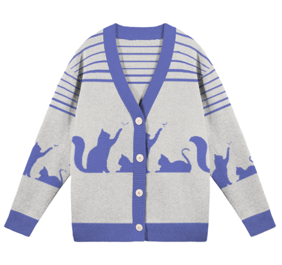 Cute Cats Cardigan Blue Knitted Sweatsuit Open Front product image (3)
