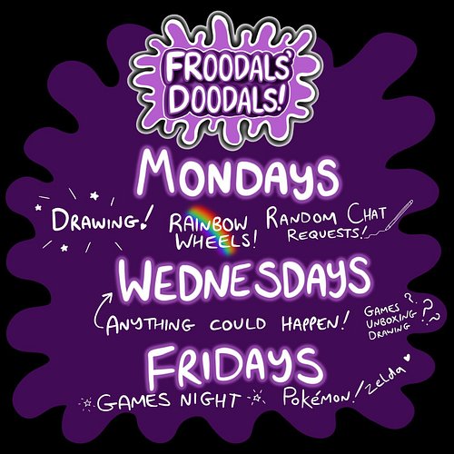 Updated my timetable, now looks prettier 💜 Make sure you’re following on Twitch to catch fun times LIVE 😁💜 #timetable #frooda...