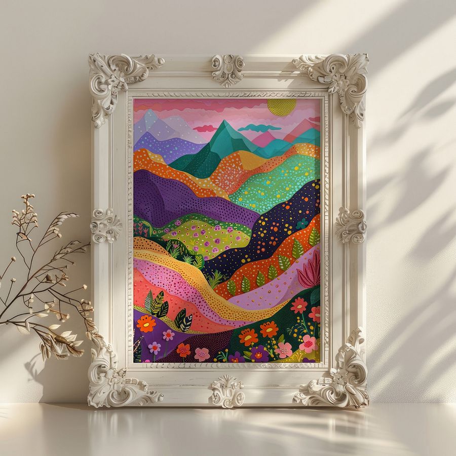Mountain Scenery with Colorful Flowers Abstract Art Print product image (30)