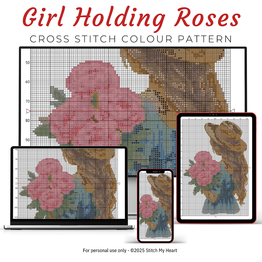 Girl With Pink Roses Cross Stitch Pattern product image (3)