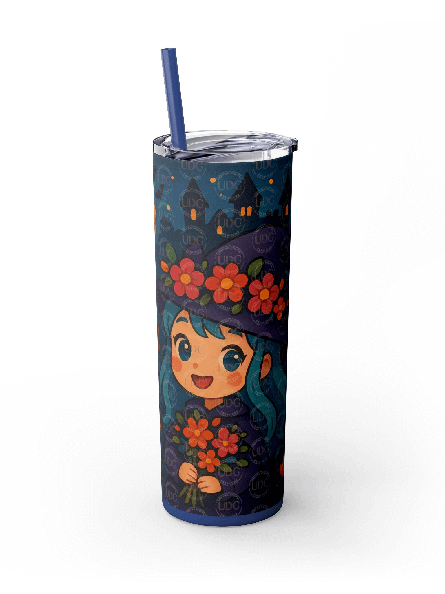 Cute Little Witches Halloween Tumbler Wrap PNG – Kawaii Fall Witch, Pumpkin, Ghost & Floral Hat Design for 20oz Skinny Tumblers product image (4)