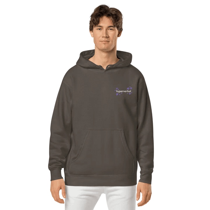 hyperverbal (L.C. comic sans with purple stars) embroidered pigment hoodie product image (2)