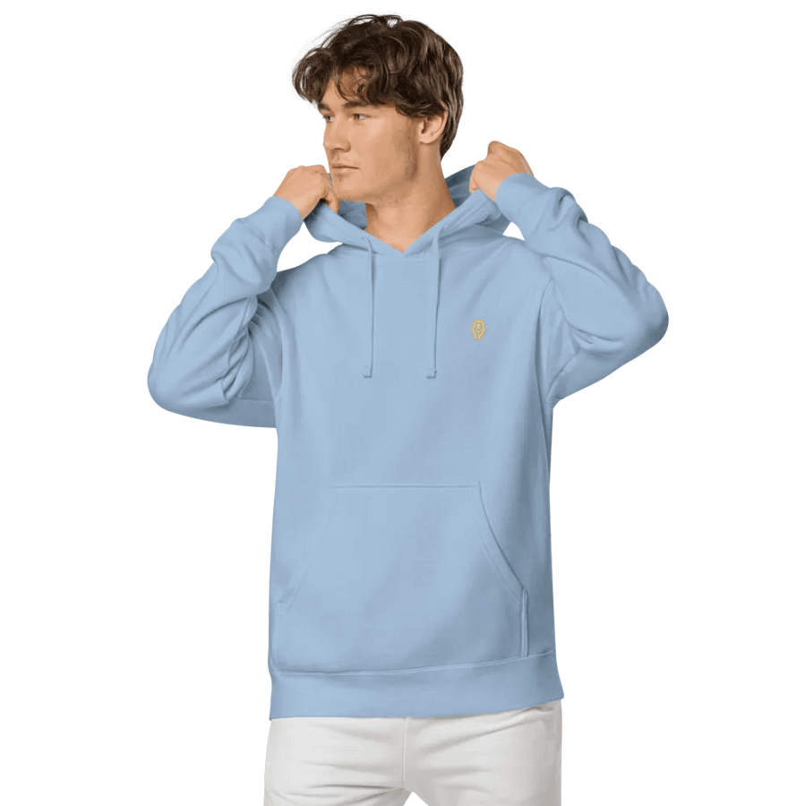 EXCLAIMING MENTALLY (sm. gold bubble design) embroidered pigment hoodie product image (7)
