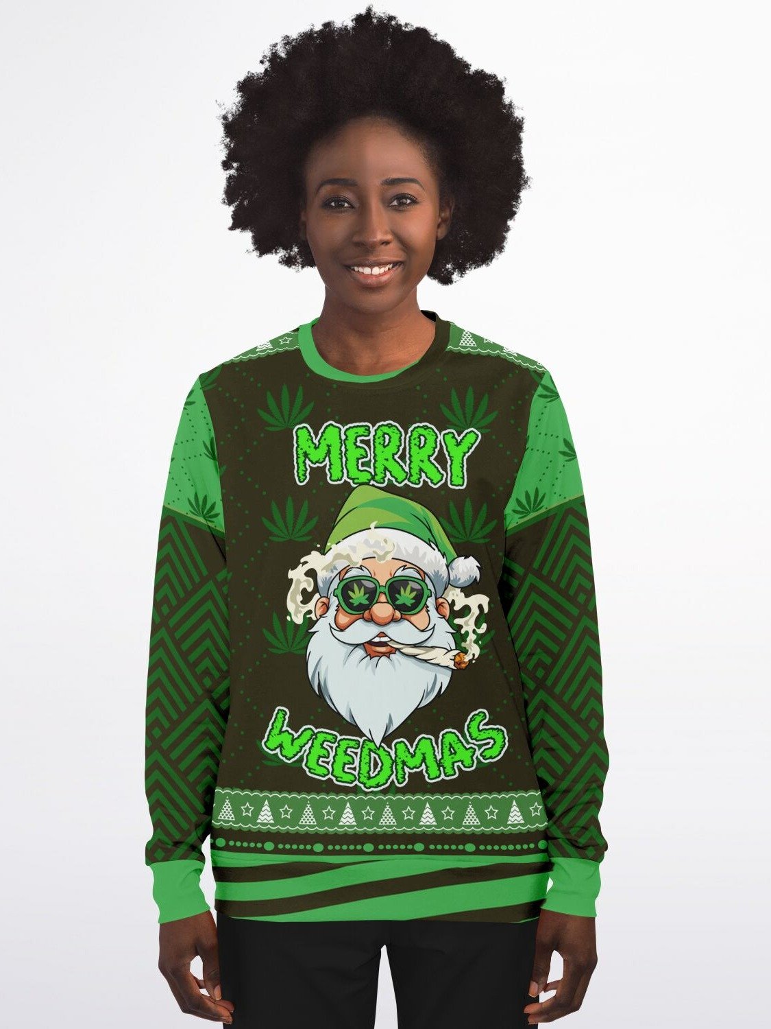 “Merry W**dmas” Funny Santa Christmas Sweatshirt | 420 Holiday Party Jumper | Unisex W**d Xmas Ugly Sweater product image (7)