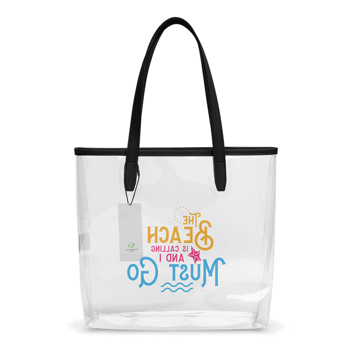 Clear Beach Tote – “The Beach Is Calling and I Must Go” product image (2)