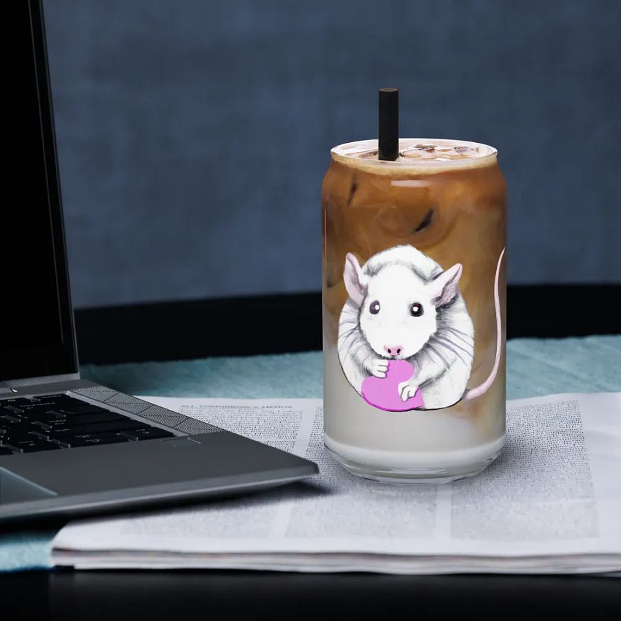 White rat holding a heart glass product image (3)