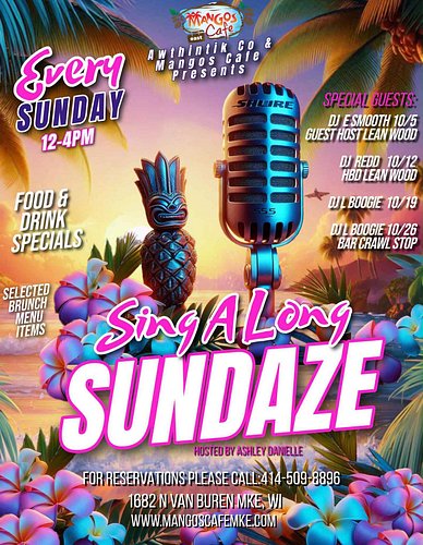 Sing a long Sundaze @mangoscafe_east #today 12-4 #brunch #football #singalongfun