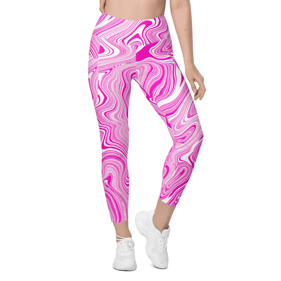 Leggings with Pockets - Pink and White Liquid Swirls product image (1)